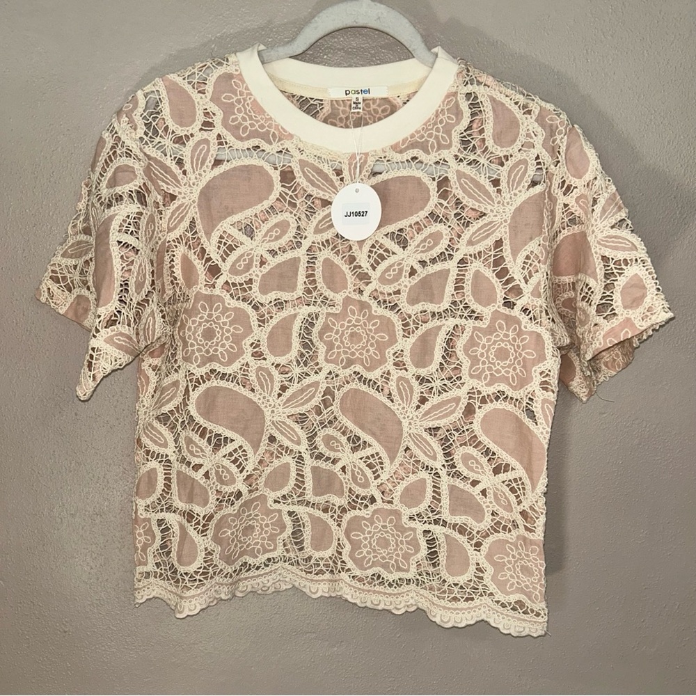 Pastels Cream Lace crochet  blush pink Women Top